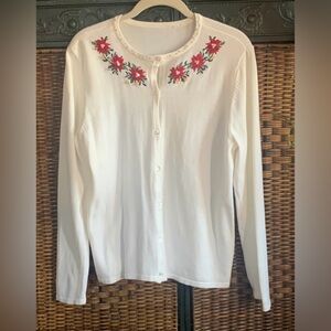 Poinsettia Embroidered Christmas Sweater